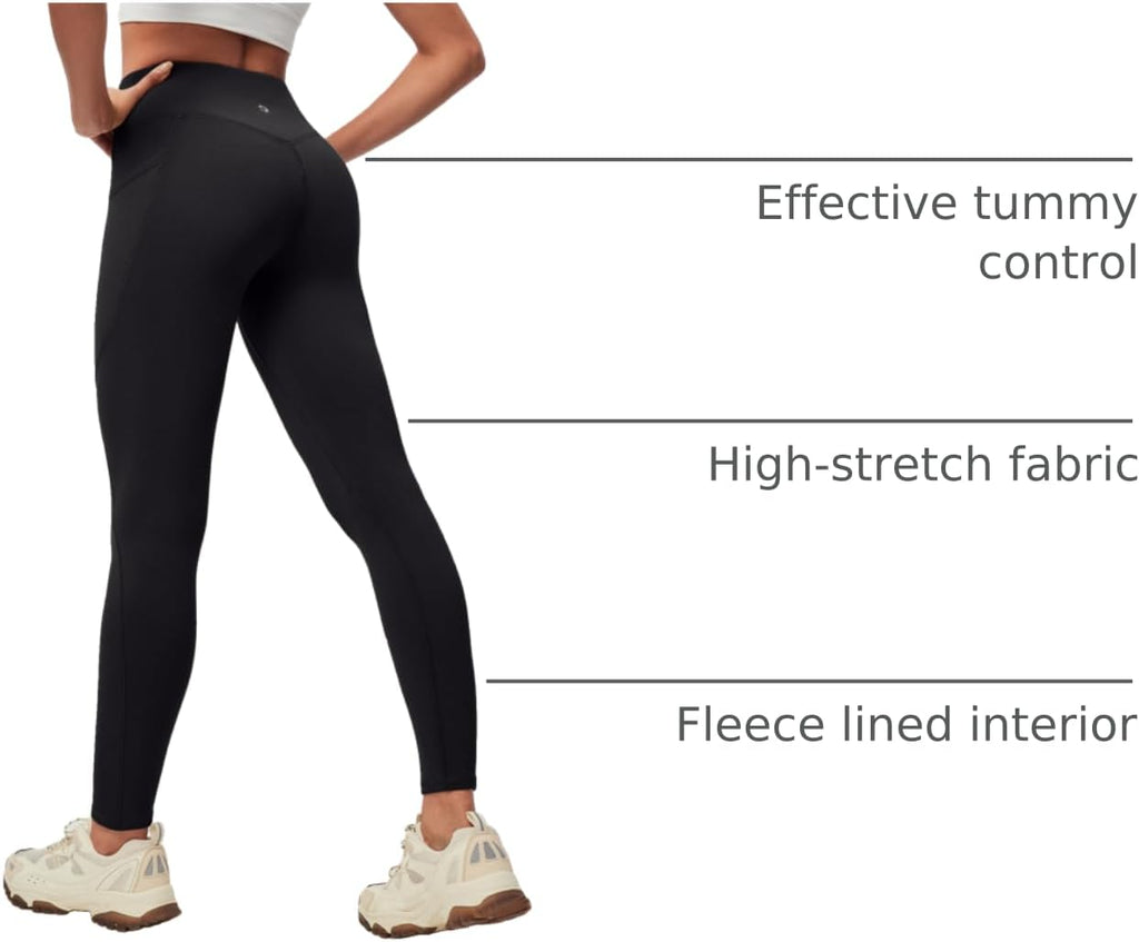 Women'S Fleece Lined Leggings with Pockets Winter Warm Thermal Leggings for Women High Waisted Yoga Pants